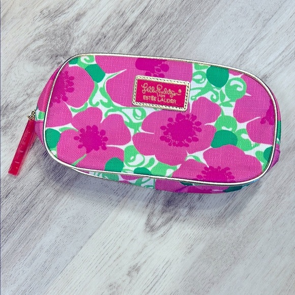 Lilly Pulitzer for Estée Lauder Pink & Green Tropical Floral Print Cosmetic Bag - Picture 2 of 9